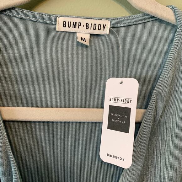 Bump Biddy Dress Maternity M Blue-Gray Drape Jersey Maxi V-Neck Long Sleeves New - Picture 2 of 11